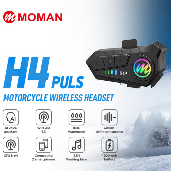 MOMAN H4 Plus Noise Cancellation Microphone Wireless Helmet Headset Intercom