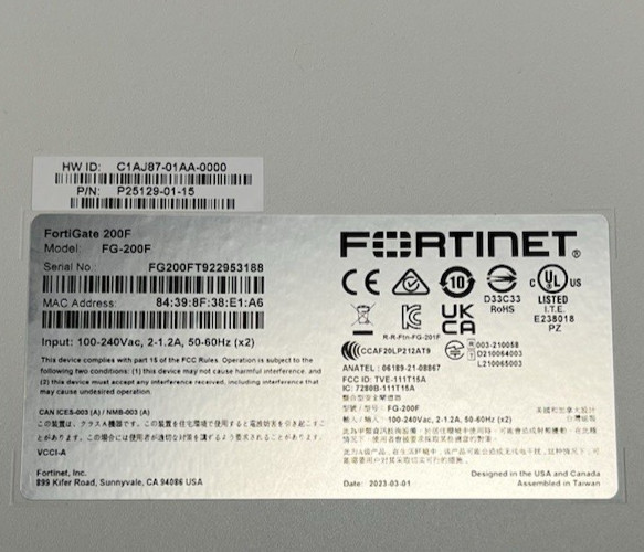 Fortinet FortiGate FG-200F Network Security Firewall (SUPPORT UNTIL 2/05/2028)