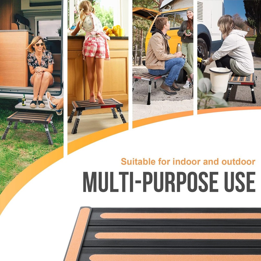 Safety RV Steps, Height Adjustable Folding Platform Steps, Non-Slip Surface