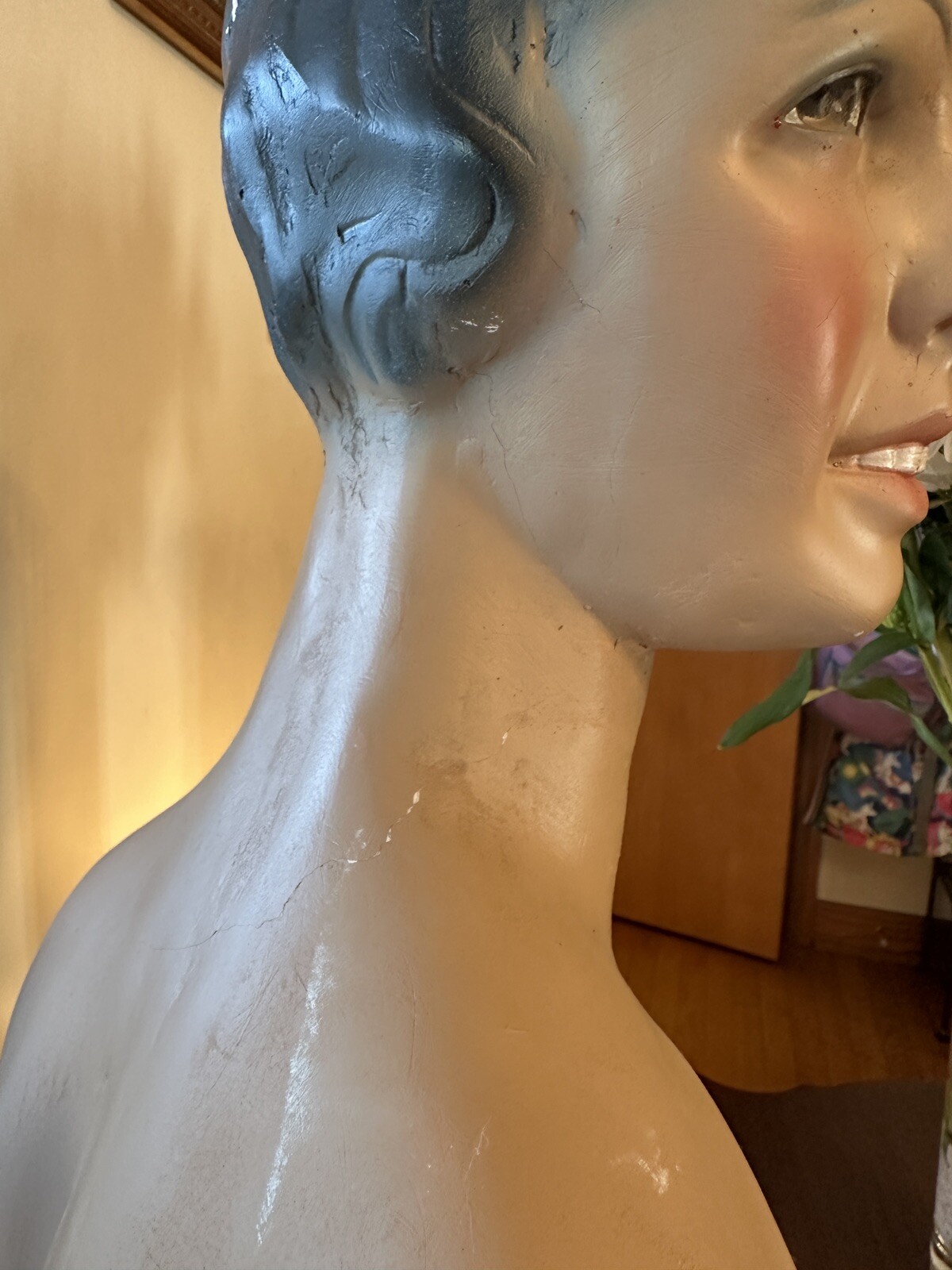 Vintage French Paris Lady Woman Hat Bust Head Champs Elysees Mannequin Plaster