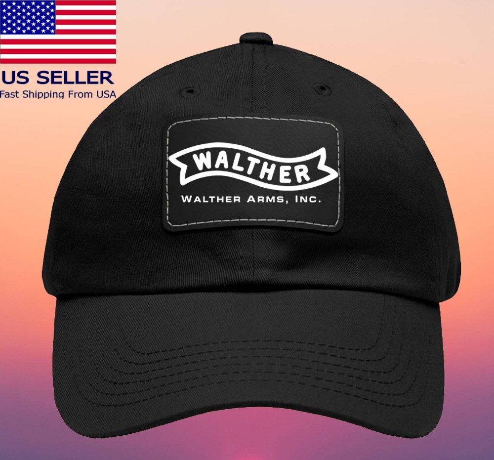 Walther Arms Firearms Black Dad Hat with Leather Patch - Adjustable Size