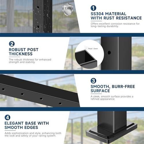Cable Railing Post, Adjustable Top Level Drilled Railing Line 36" 1 Level Post