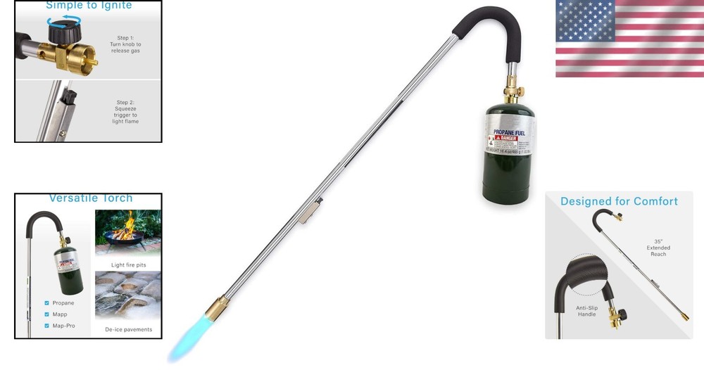 Self-Igniting Weed Burner Torch – 35” Long with Adjustable Flame Control