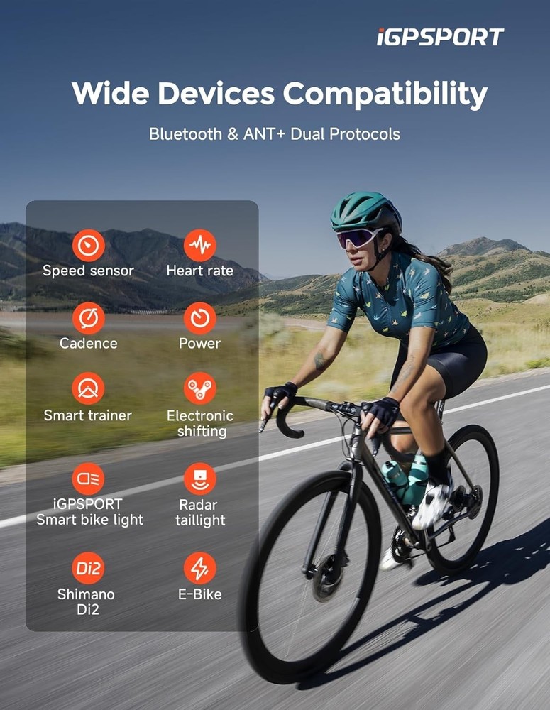 Wireless Bike Computer GPS, Touchscreen Offline MAP Navigation Off Course War...