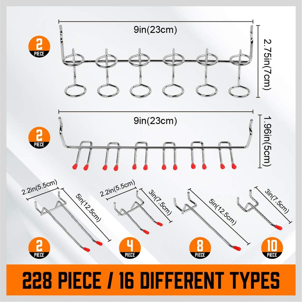 238 PCS Pegboard Hooks Assortment Kit – 16 Types Heavy Duty Pegboard Accessor...