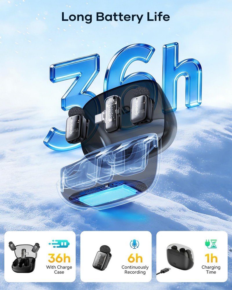 Wireless Mini Lavalier Microphones for iPhone iPad Android with Charging Case...