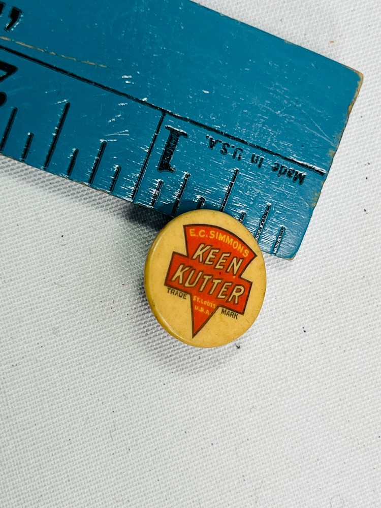 MEGA RARE E.C. Simmons Keen Kutter Steiner RIVET BACK celluloid button