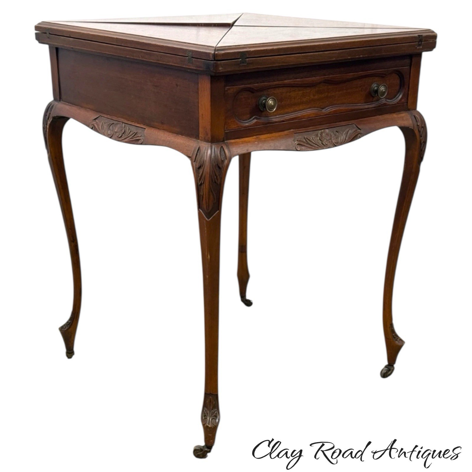 antique french walnut game table handkerchief carved stand card 1800s