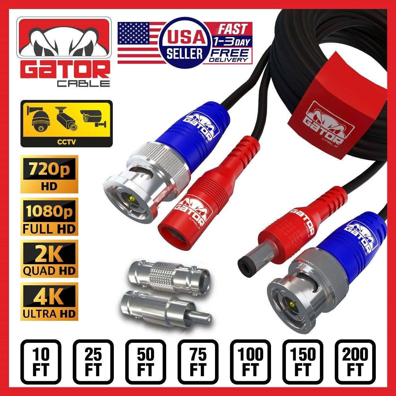 CCTV Cable Camera Security Surveillance BNC Extension Wire DC Power Video DVR HD