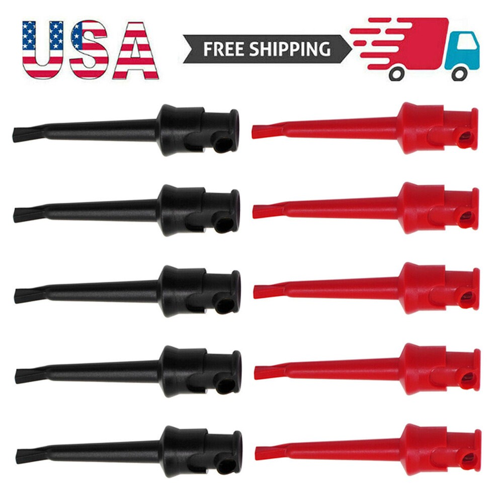10PC Mini Grabber Test Hook Clips Insulated for Electrical Testing Black & Red