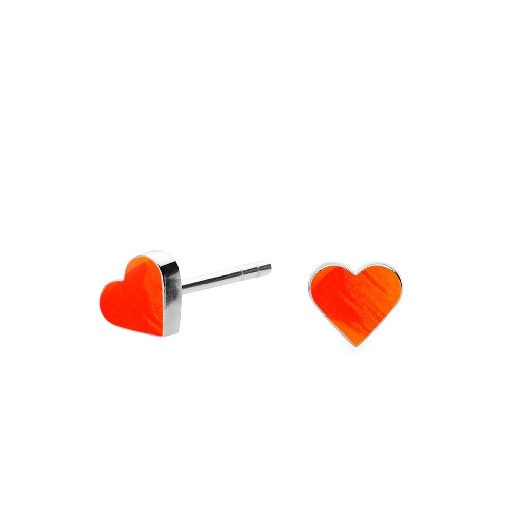 Heart Stud Earring (Neon Orange/Silver)