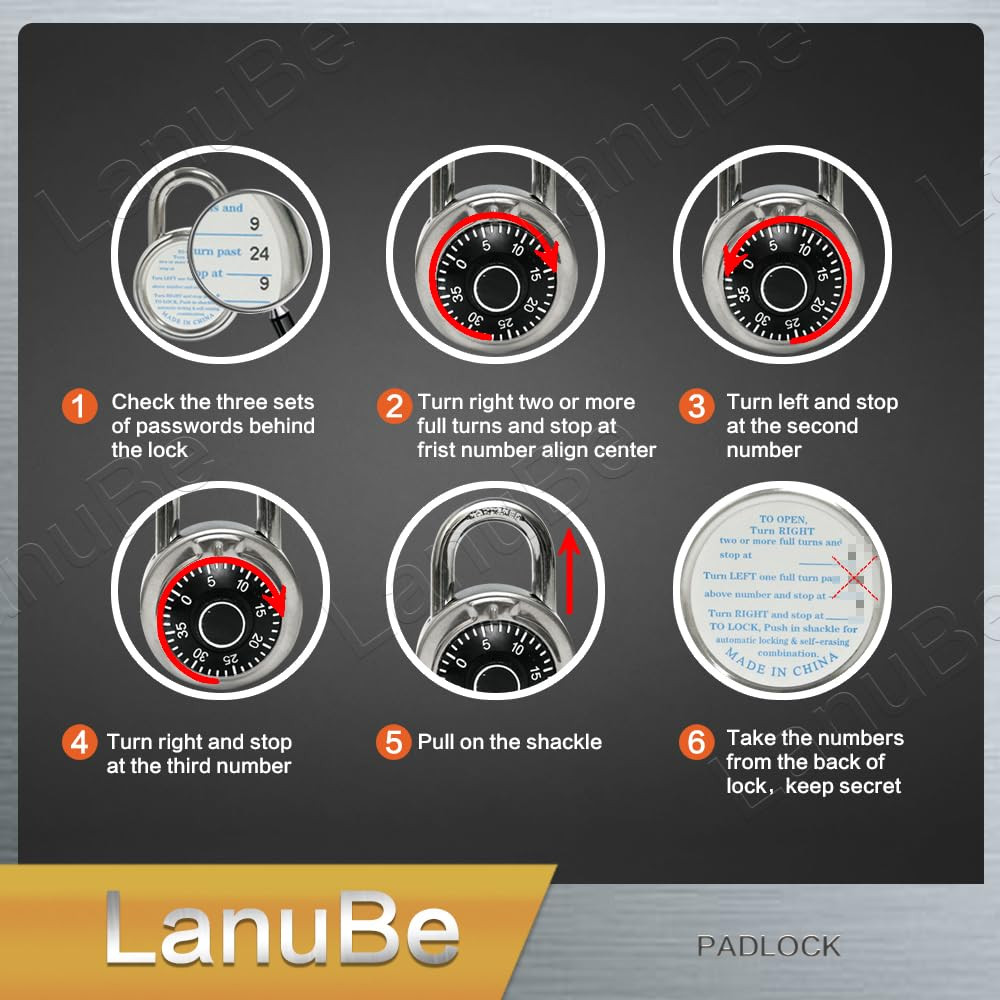 Standard Dial Combination Lock, 2 in. Wide, with Different Combinations, Red ...