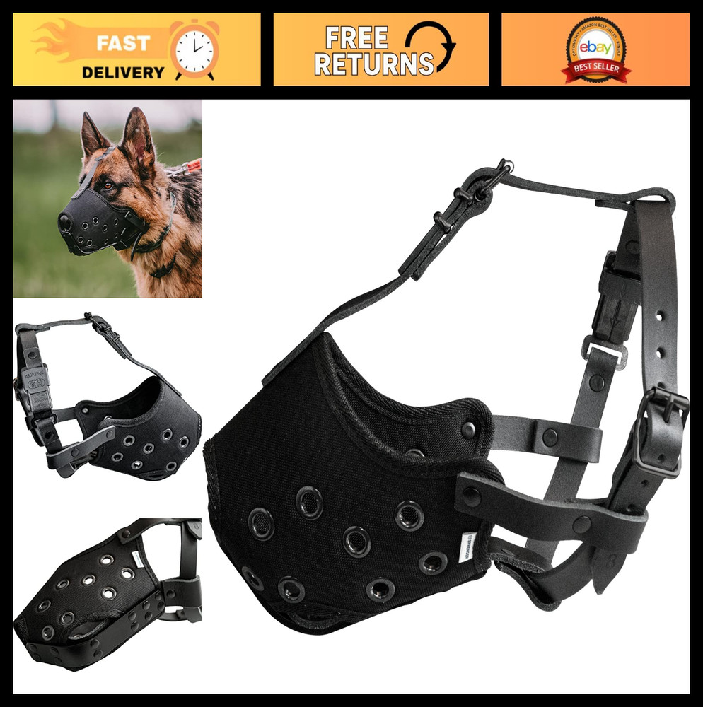 Large Dog Basket Muzzle - No Biting, Barking, or Chewing - Adjustable Straps, Bl