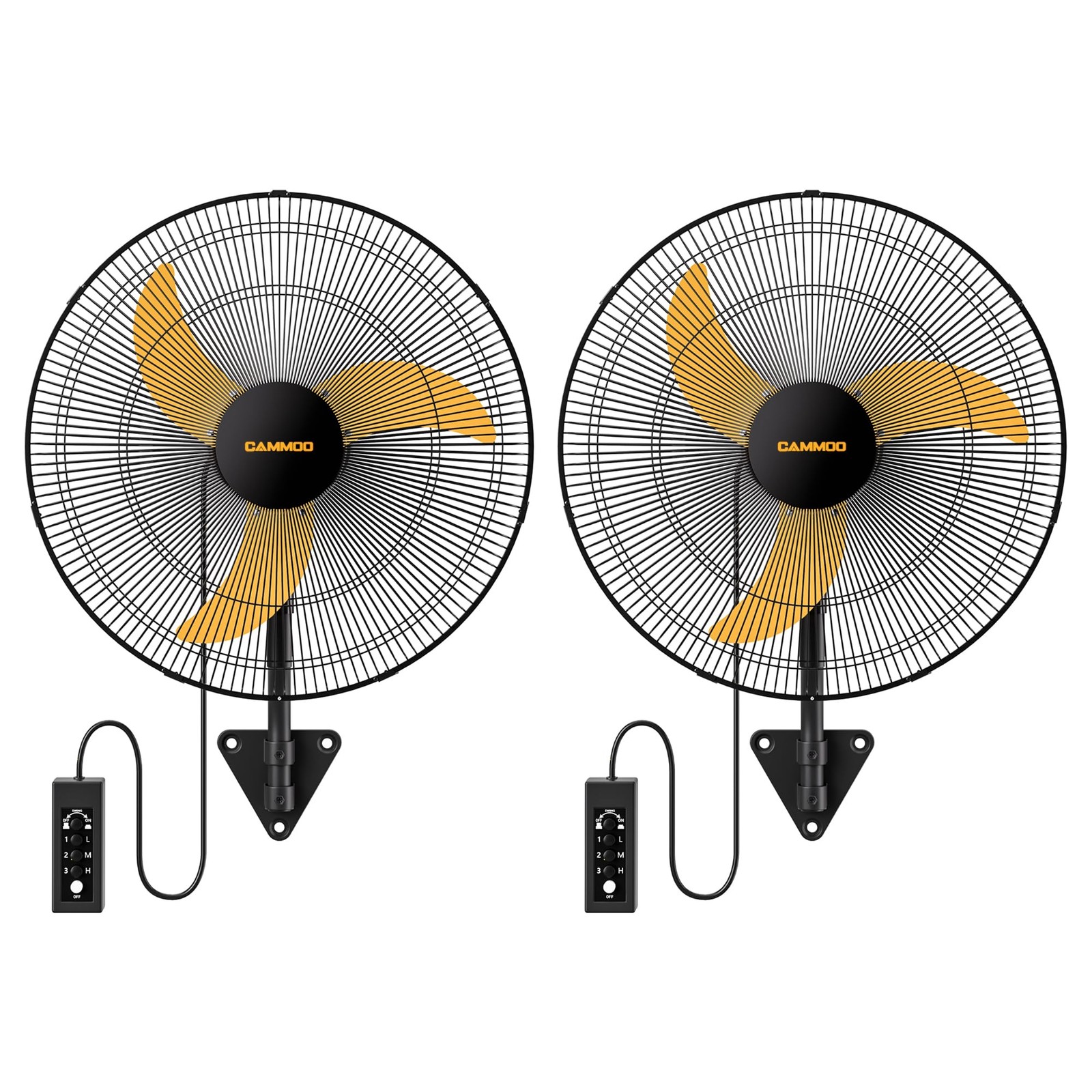 20 Inch Oscillating Wall Mount Fan 3-Speed Wired Remote Long Cord 2 Packs