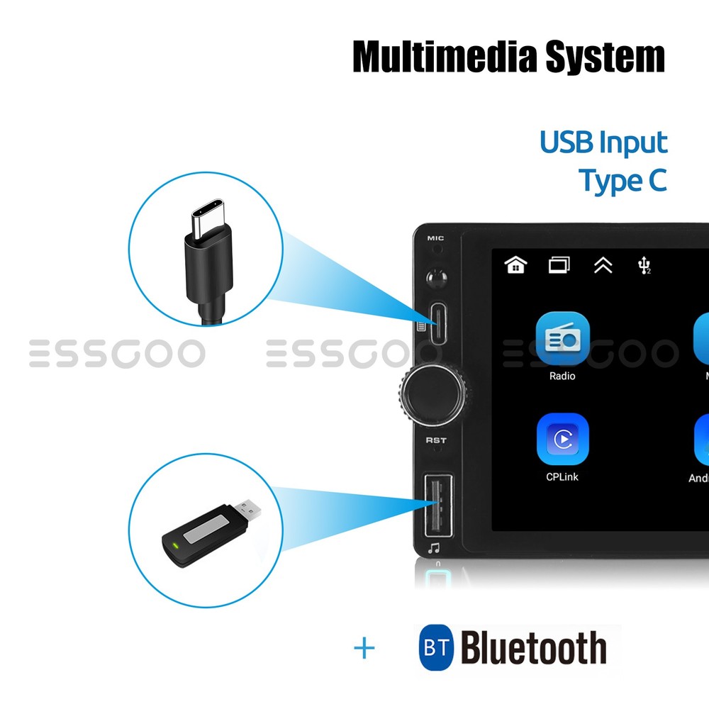 6.86" Single Din Touchscreen Car Stereo with Wireless Apple Carplay Android Auto