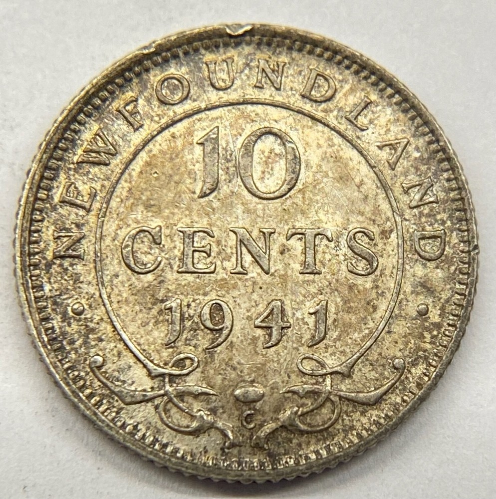 Newfoundland 1941 10 Cents Silver Coin - Almost Uncirculated