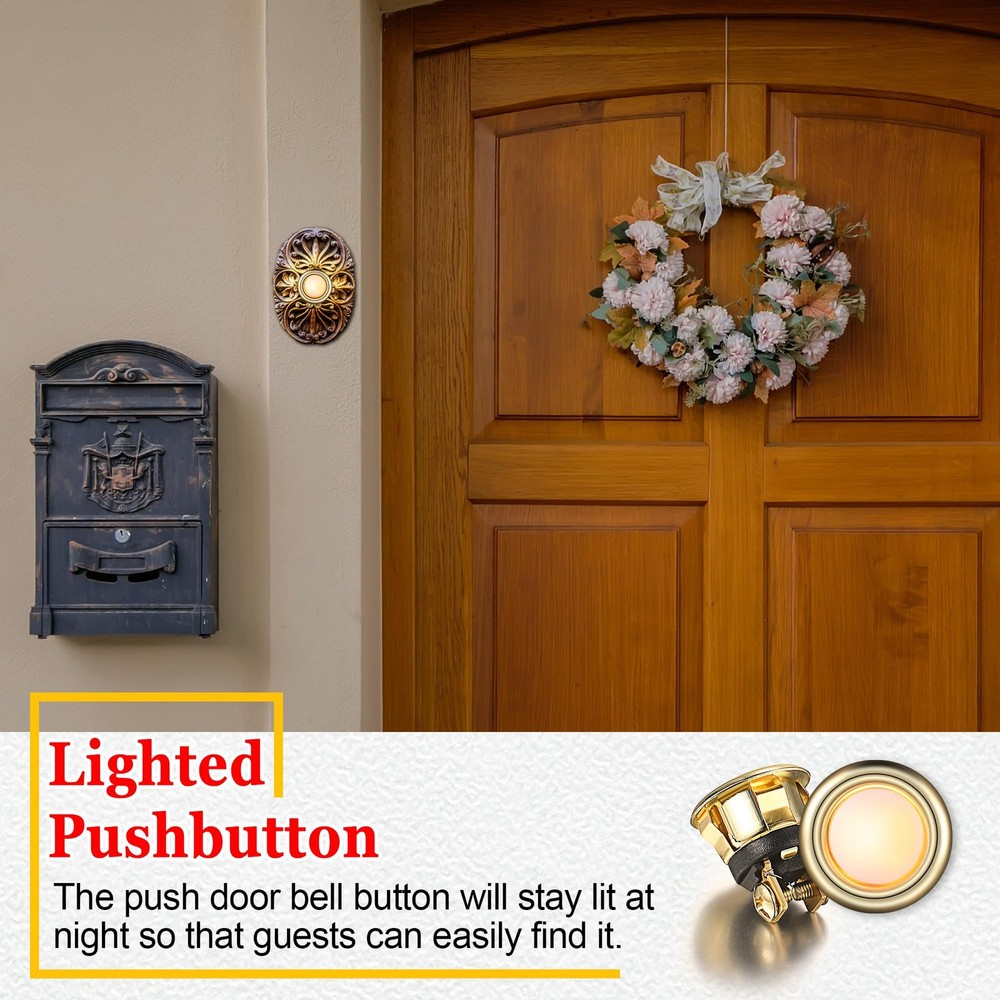 Dreyoo 2 Pack Lighted Doorbell Button Replacement, Easy to Gold, Yellow Light