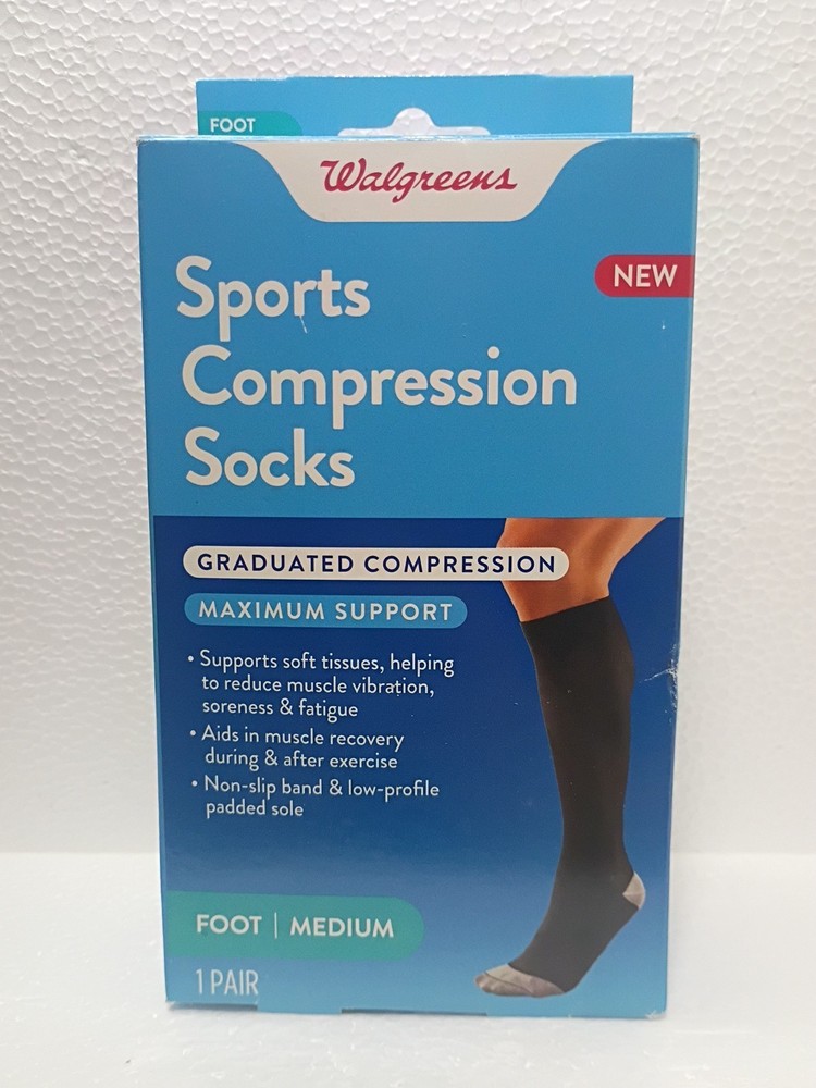 Walgreens ~Sports Compression Socks ~Max Support ~Size: Medium ~One Pair