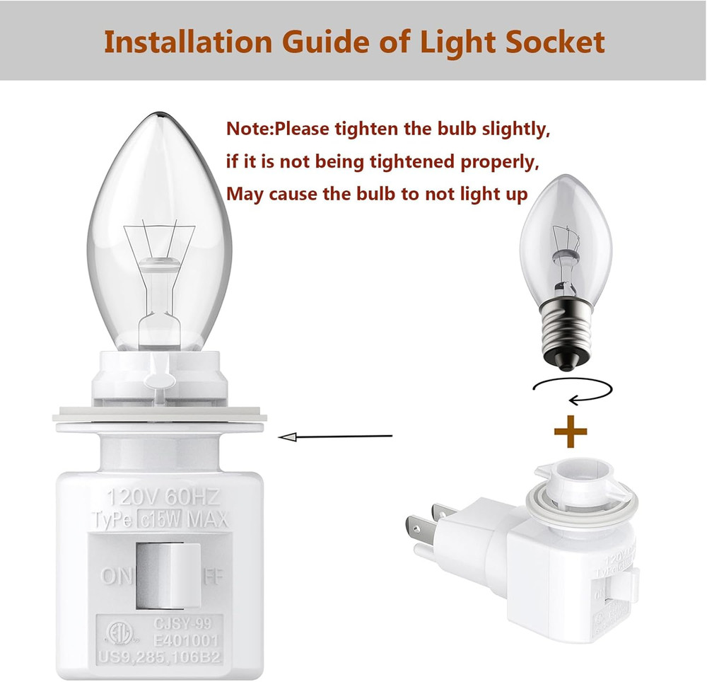 TWDRTDD Plug in Night Light, Adjustable E12 Base Socket with On/Off Switch