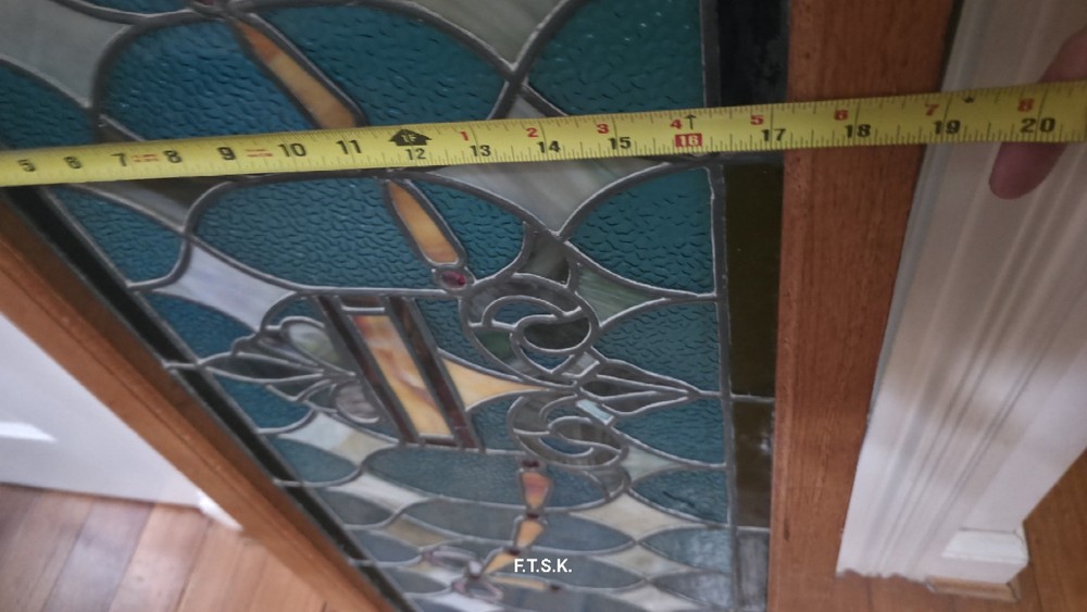 F.T.S.K. Leaded Stained Glass Rectangle Transom Window Medium