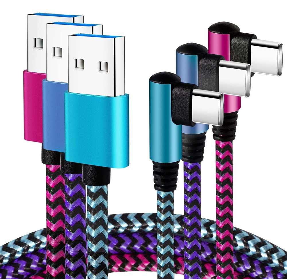 Teeind USB Type C Cable 2.1A Fast Charging: [90 Degree/6ft/3Pack] Nylon USB...