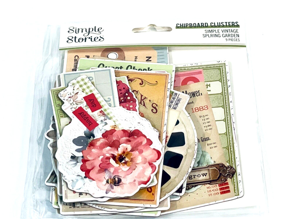 SIMPLE STORIES SIMPLE VINTAGE SPRING GARDEN CHIPBOARD CLUSTERS