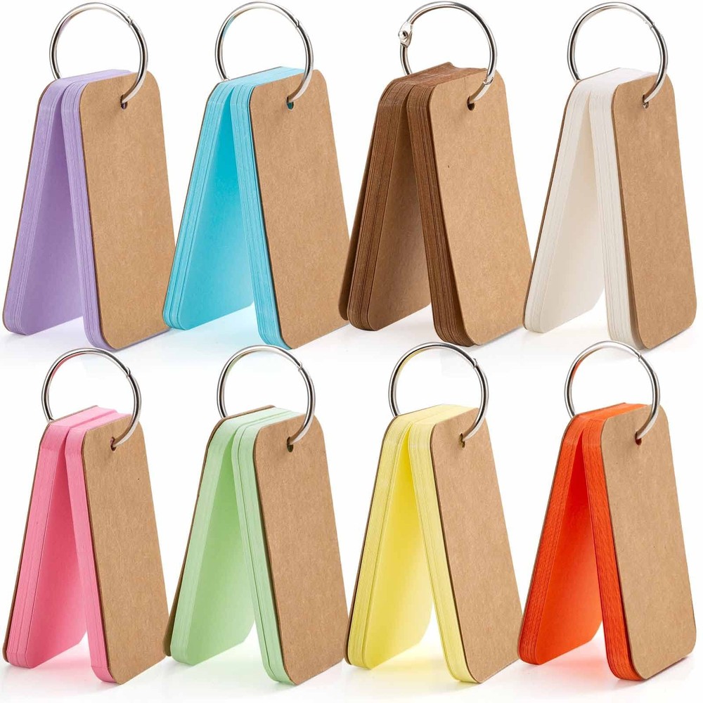 Primbeeks 8 Pack Multicolor Index Cards with Binding Rings, 320,