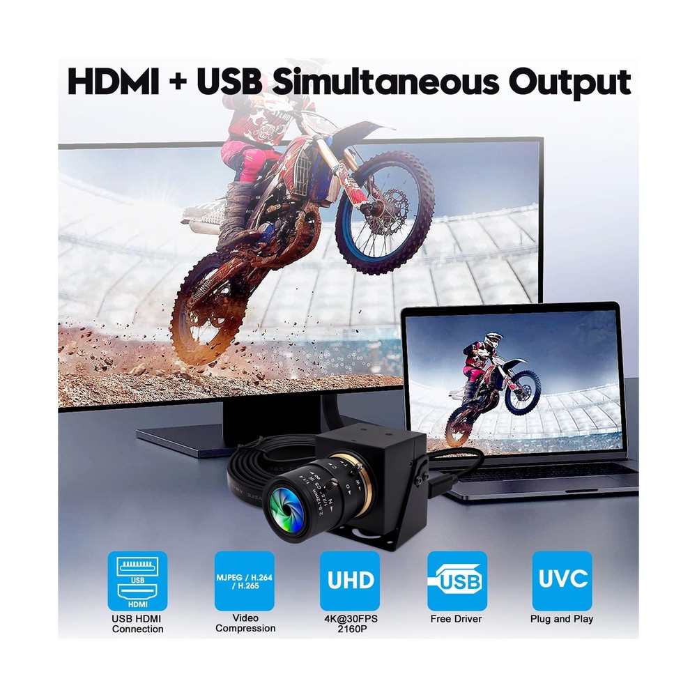HDMI USB Camera 4K Webcam Simultaneous Output Video Conference Camera 4X Opti...
