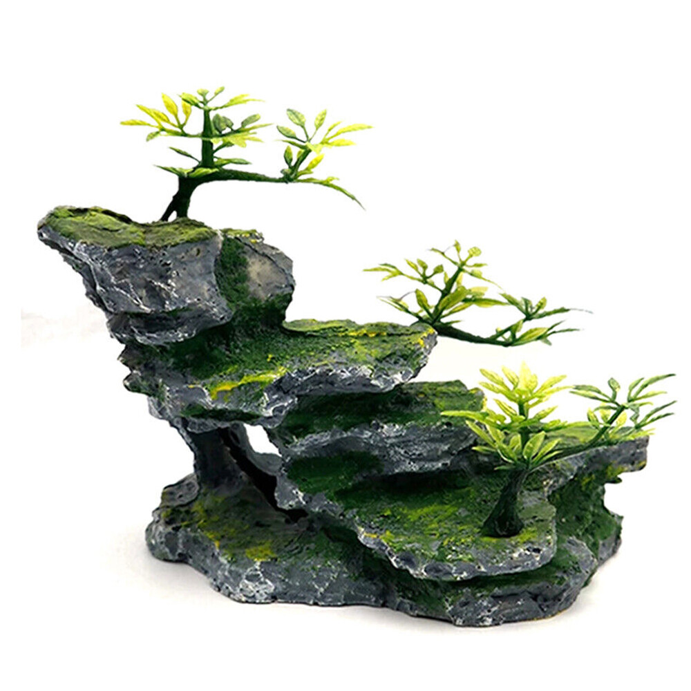 Large Fish Tank Decorations Mountain View Aquarium Ornament with Tree House Cave