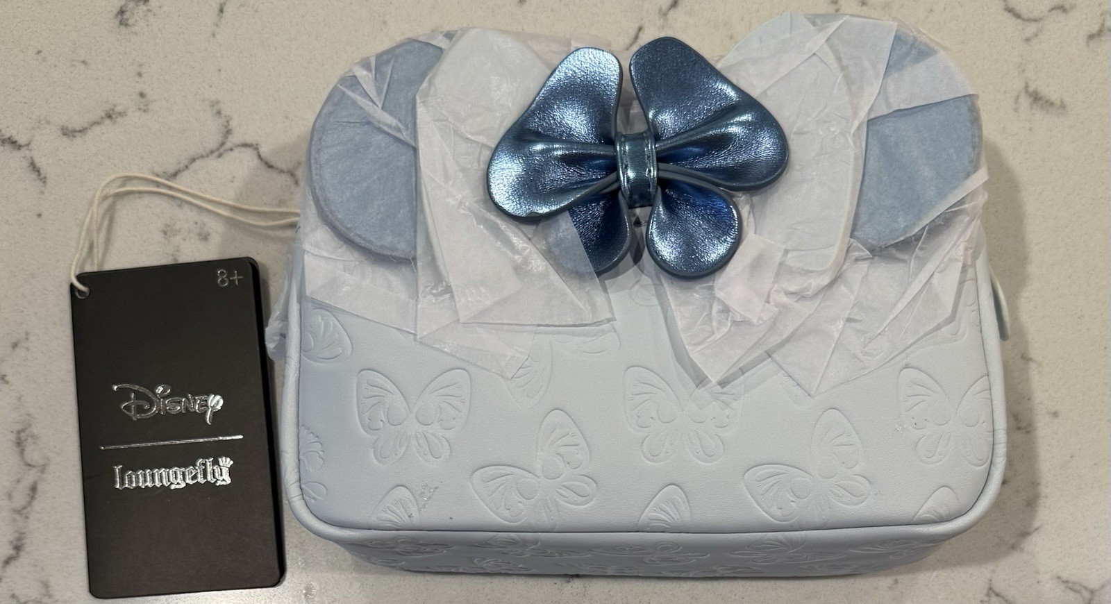 Loungefly Disney Minnie Mouse Butterfly Bow Blue Cosmetic Makeup Bag NWT