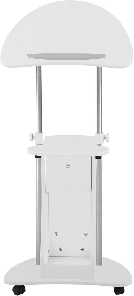 Techni Mobili Adjustable Height Rolling Laptop Cart with Storage, Sit White