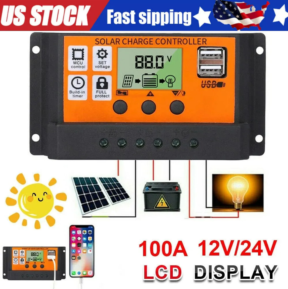 30-100A MPPT Solar Panel Regulator Charge Controller 12V/24V Auto Focus Tracking
