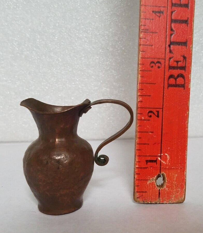 Vintage Handmade Miniature Hammered  Solid Copper Pitcher  2-1/4" Tall