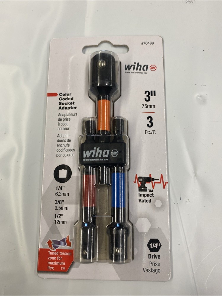 Wiha 70488 3 Piece Color Coded Socket Adapters