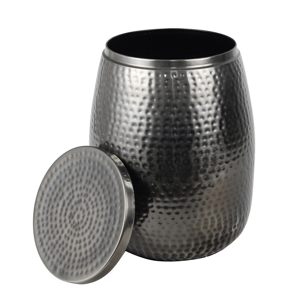 happimess SSL2001B Merida 15" Modern Rustic Hammered Metal Drum Storage Side ...