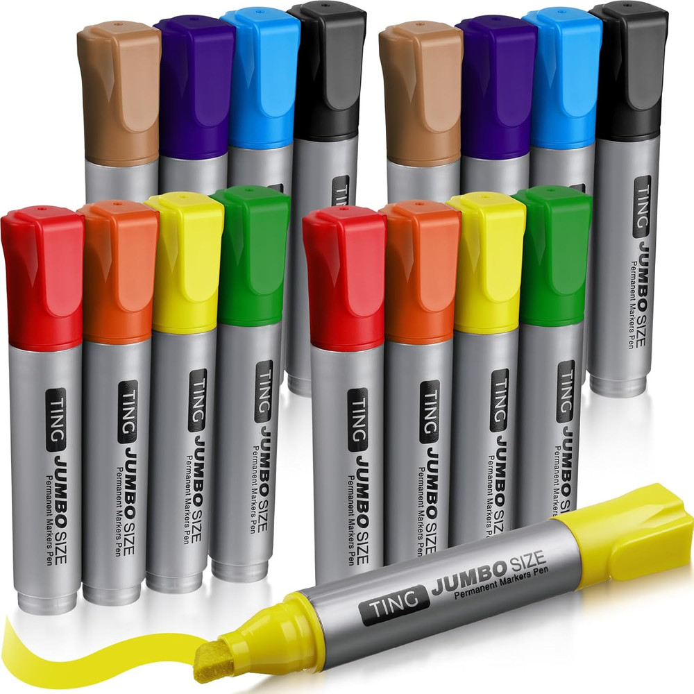 Fuutreo 16 Pcs Jumbo Size Permanent Markers Bulk Large Chisel Tip Permanent