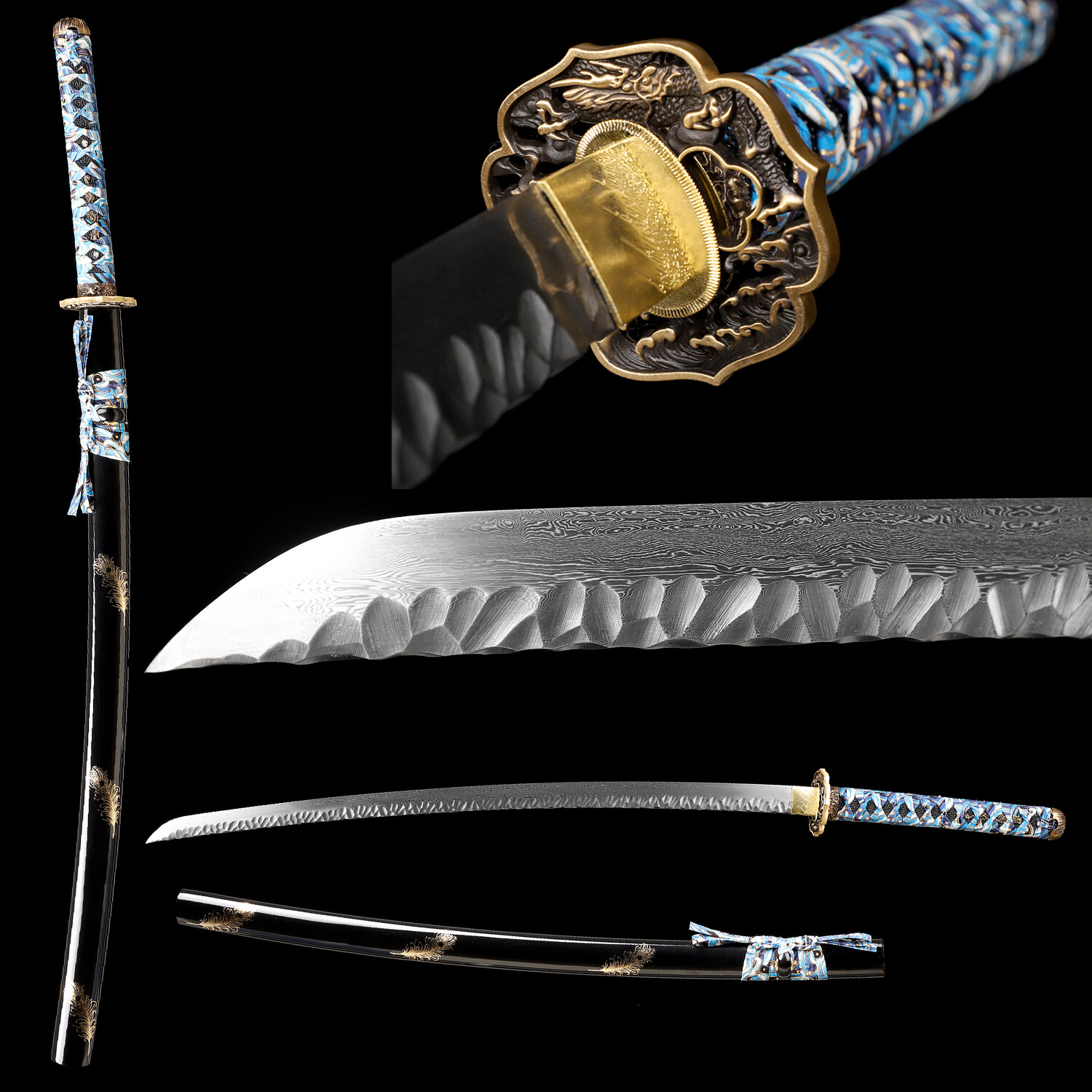 KATOKU Katana Samurai Sword Damascus Steel Brass Tsuba Razor Sharp New Blade