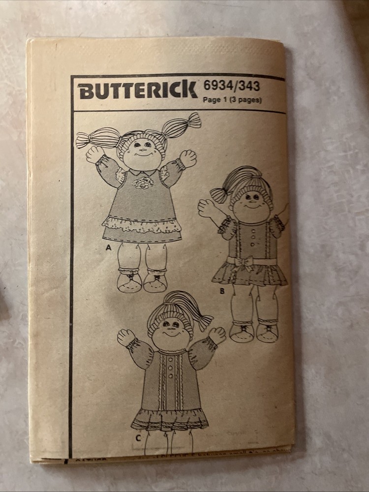 Butterick Cabbage Patch Doll Clothes Pattern # 6934 With Iron On Logos