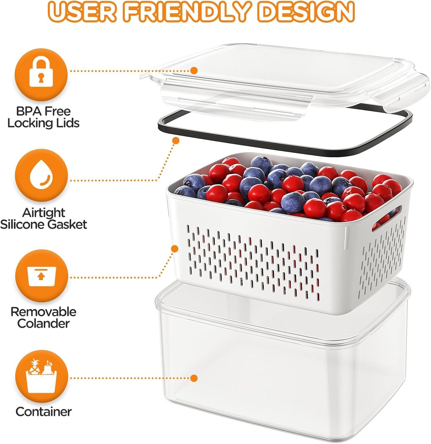 5-Piece Set, 4-in-1 Lidded Fruit & Vegetable Storage Containers, Leak-Proof