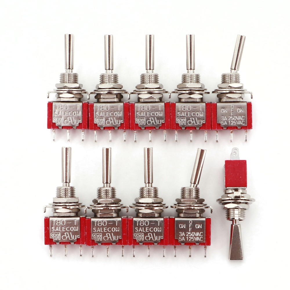 10Pcs SH T8014-U Flat Handle 3Pin ON-OFF-ON 3-Position SPDT Mini Toggle Switch