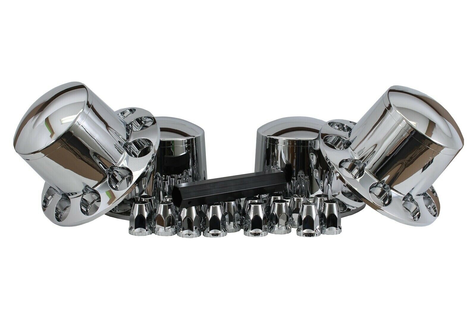 Chrome Hub Cover Semi Truck Wheel Kit Axle Cover 33mm Lug Front & Rear Complete