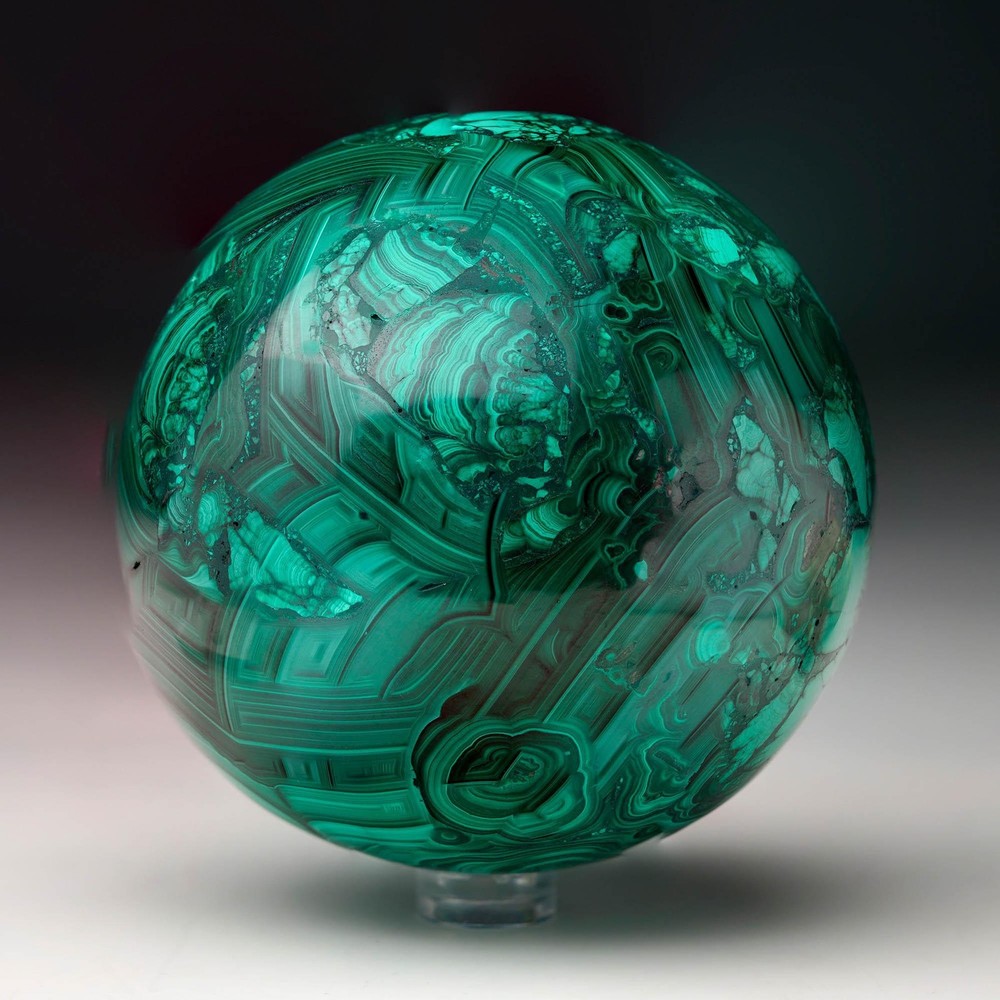 Hand-Polished Solid 3.5" Diameter Malachite Sphere // Ver. V