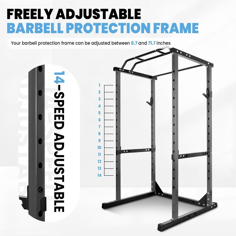 Black/ Red Multi-Function Power Cage 1200LBS Squat Rack w/J-Hooks for Home/Gym