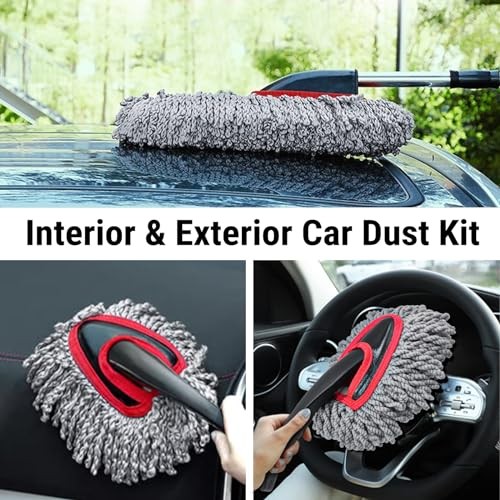 Car Duster Kit, 2PCS Microfiber Exterior and Interior 2 Pack Gray / Red