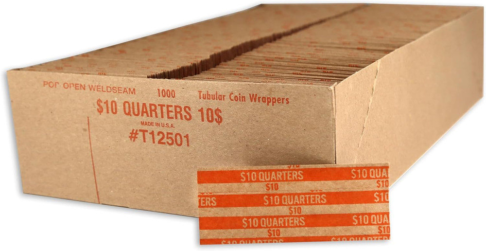 Flat Coin Wrapper, Quarter Rolls $10 Orange (1,000 Pcs)