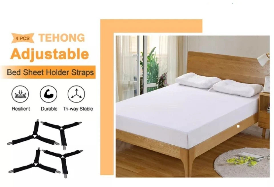 4 Pack Bed Sheet Holder Straps Adjustable Fitted Sheet Clips Corner Grippers