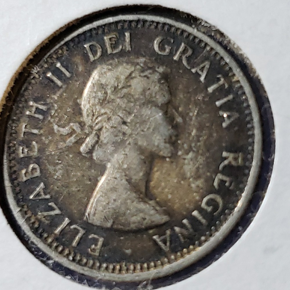 1953 Canada Silver No Shoulder Fold Dime Toned