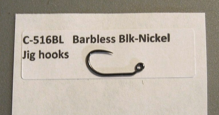 50 Jig Hooks C-516BL 9 Sizes available Barbless Black-nickel Competition