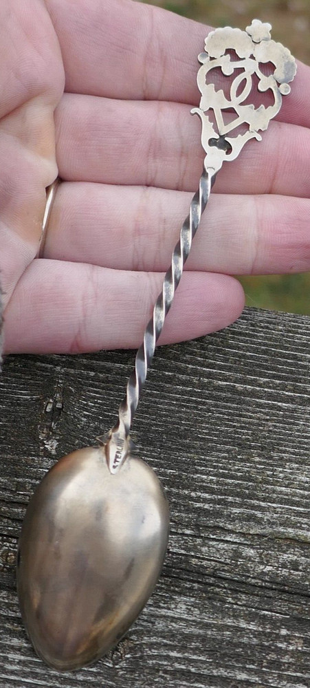 Antique Dated 1894 Sterling Silver & Enameled Twist Handle Teaspoon