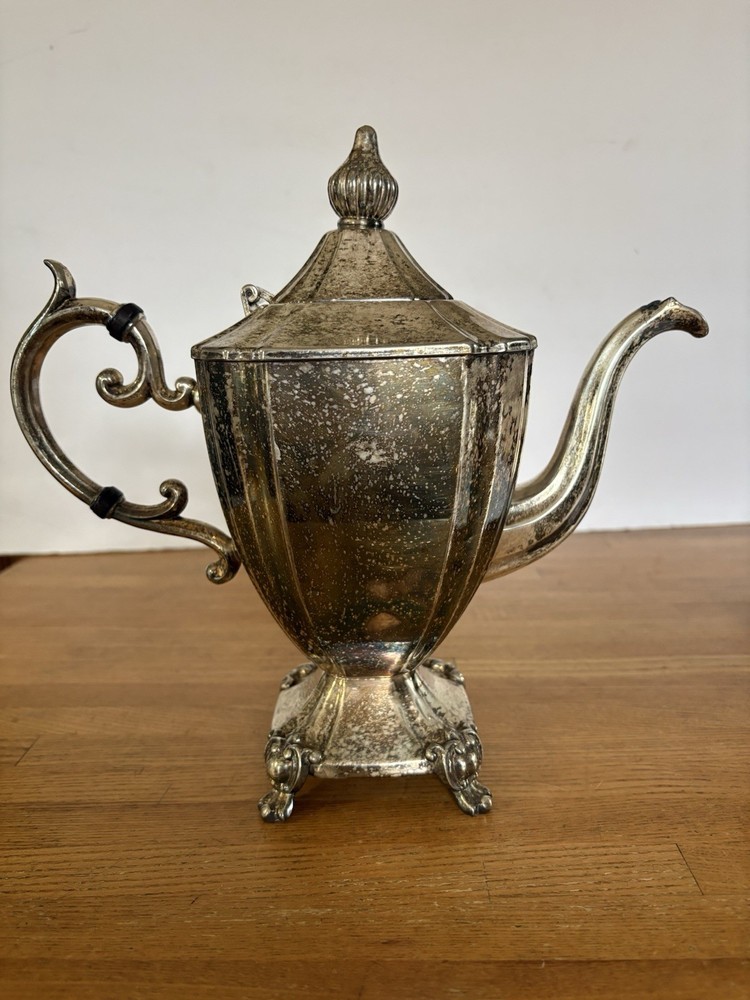 Vtg Goldfeder Silver Plate Serving Kettle Pot Footed Art Deco